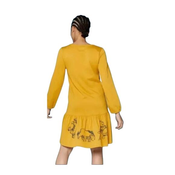 NWT Disney Parks Winnie The Pooh Drop Waist Dress Size 1X Mustard Yellow - Picture 2 of 10